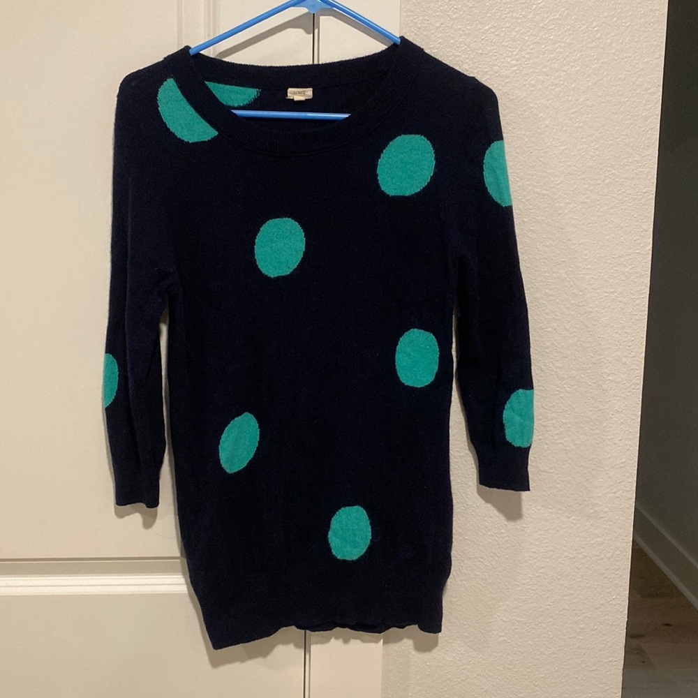 Navy blue and teal dotted sweater. J crew factory. Wool blend